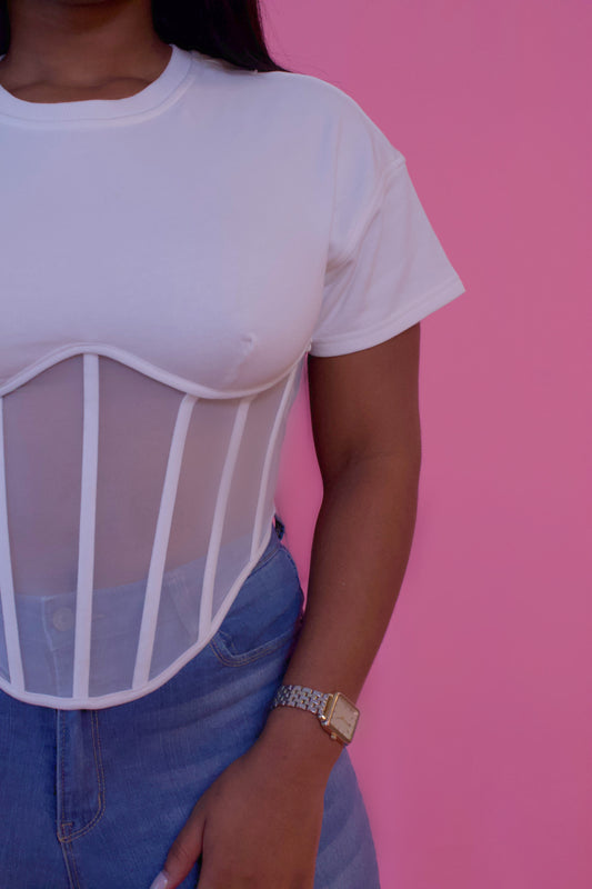 “Chill Pill” Corset Top (White)