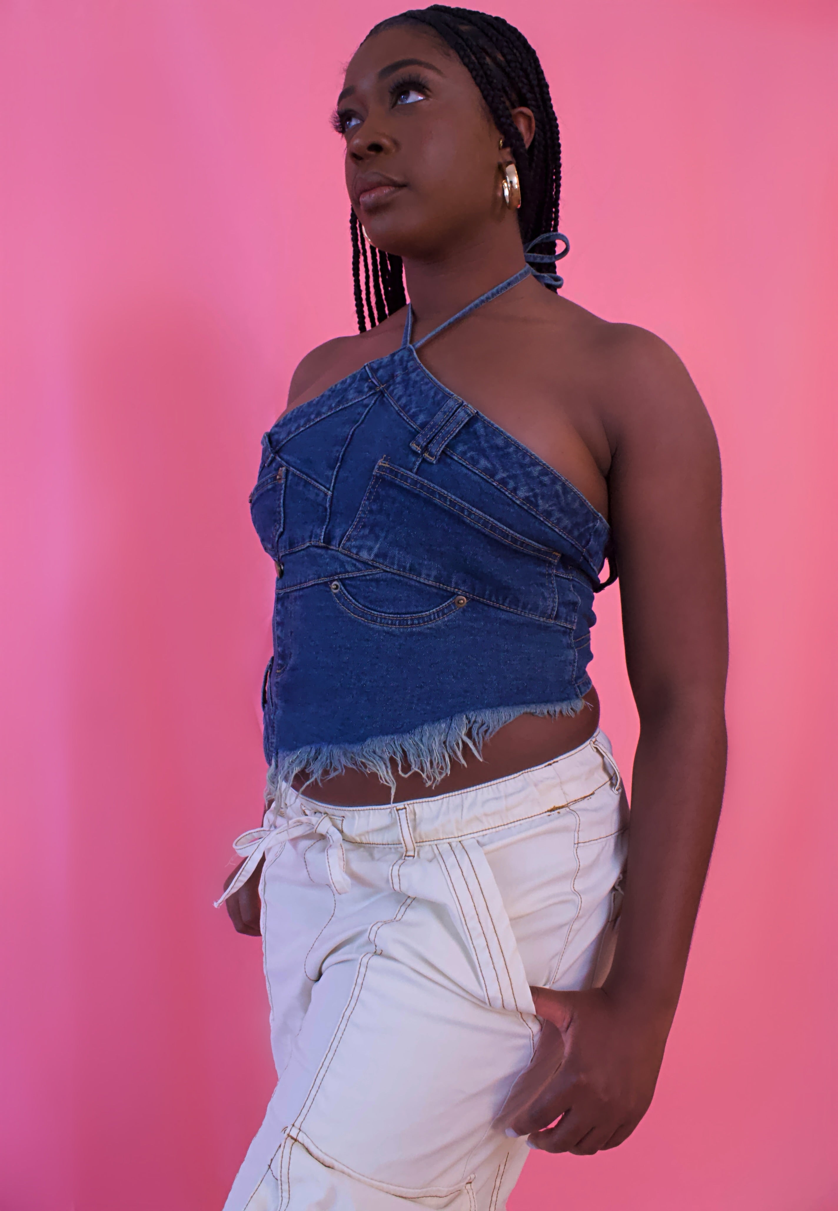 Jazzy Jean Fest” Halter Top – Trap Haus Kouture